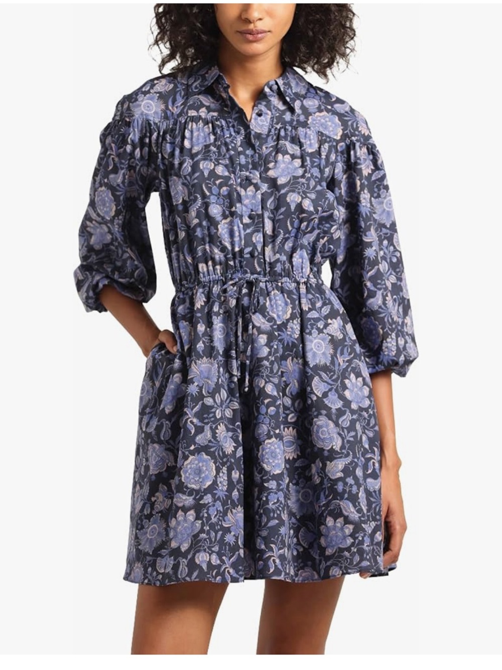 NWT Derek Lam 10 Crosby Arbi Shirtdress - Batik Navy Floral , sz 6